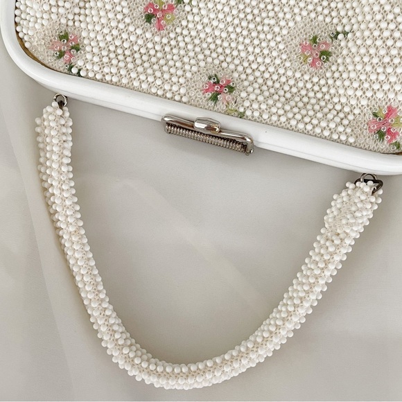 Vintage 1950s Reversible Cottagecore Ivory Floral Beaded Handbag - Picture 11 of 12